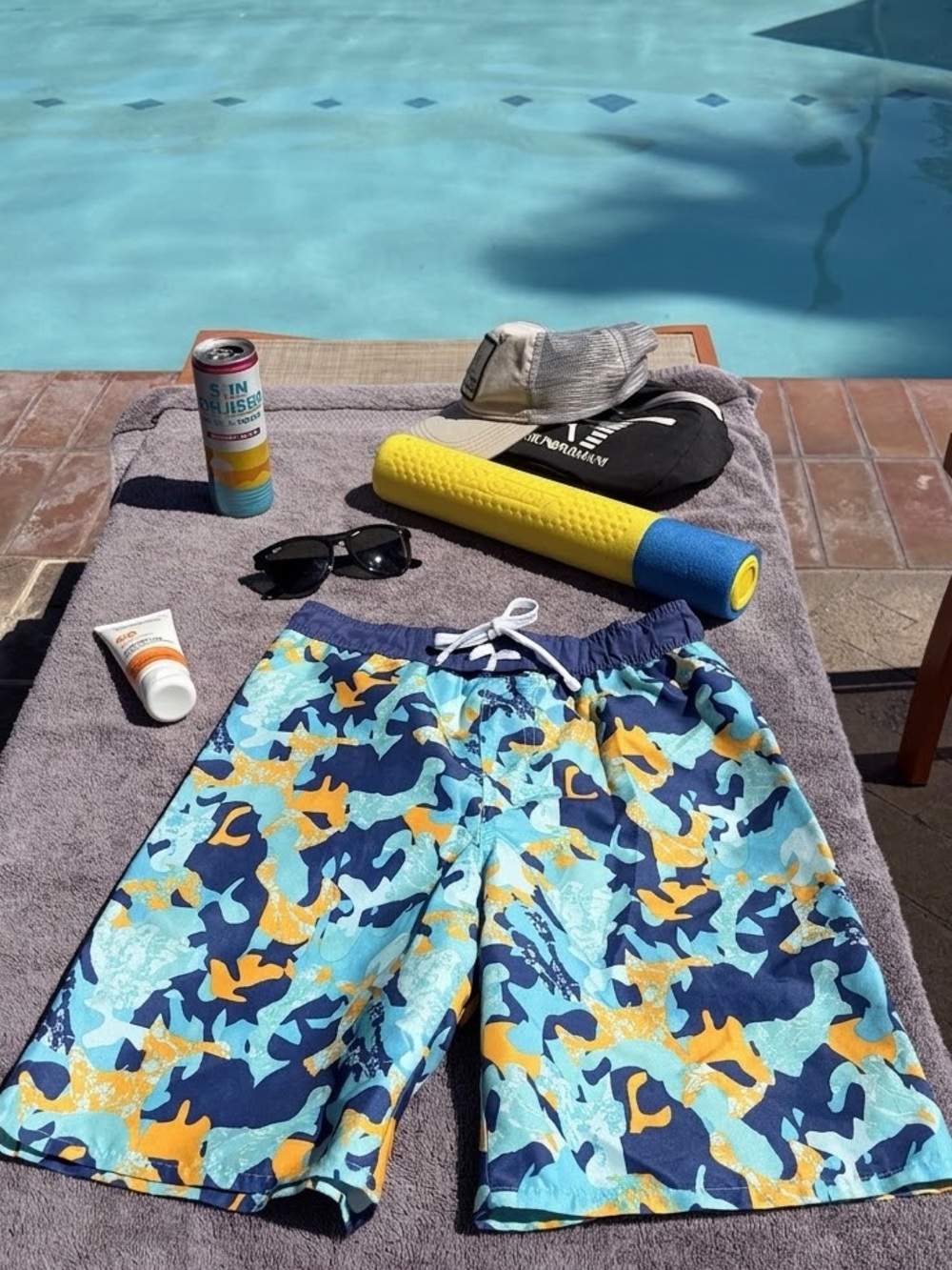 Joe Boxer Boys Blue Orange Camo Swim Trunks Board Shorts L 10-12
